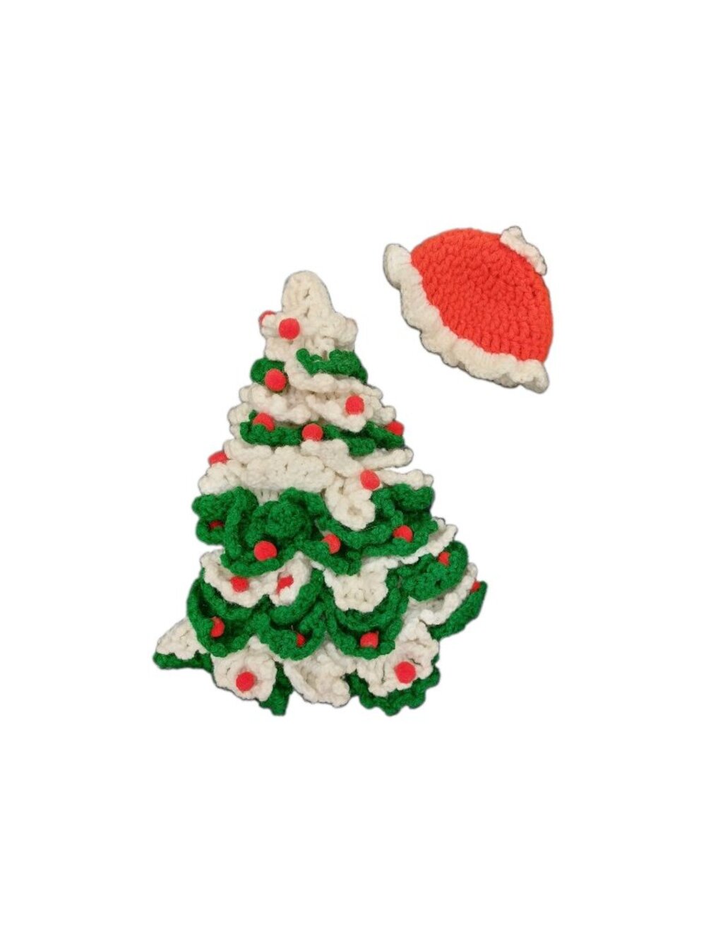 Crochet Christmas Tree Green White Yarn Decor